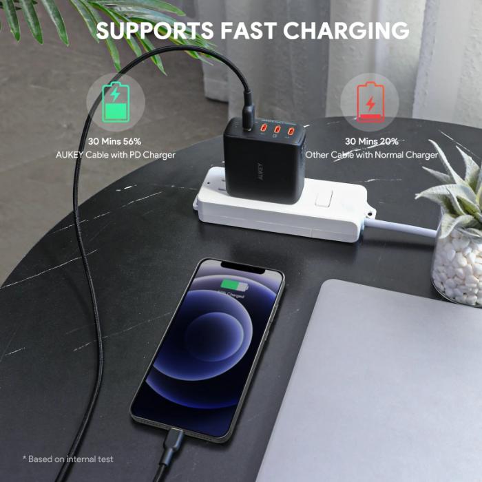 Shop and buy AUKEY CB-KCL1 Circlet CL Nylon Braided USB-C to Lightning Cable| KURUMIZ online with great deals and sales prices with fast and safe shipping. KURUMIZ is the largest Singapore official authorised retailer for the largest collection of mobile premium accessories.