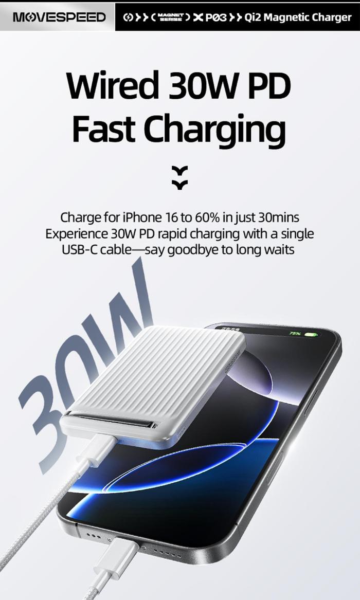 MOVESPEED P03 Qi2 Magnetic Power Bank 10000mAh 15W Wireless Portable Charger with Stand