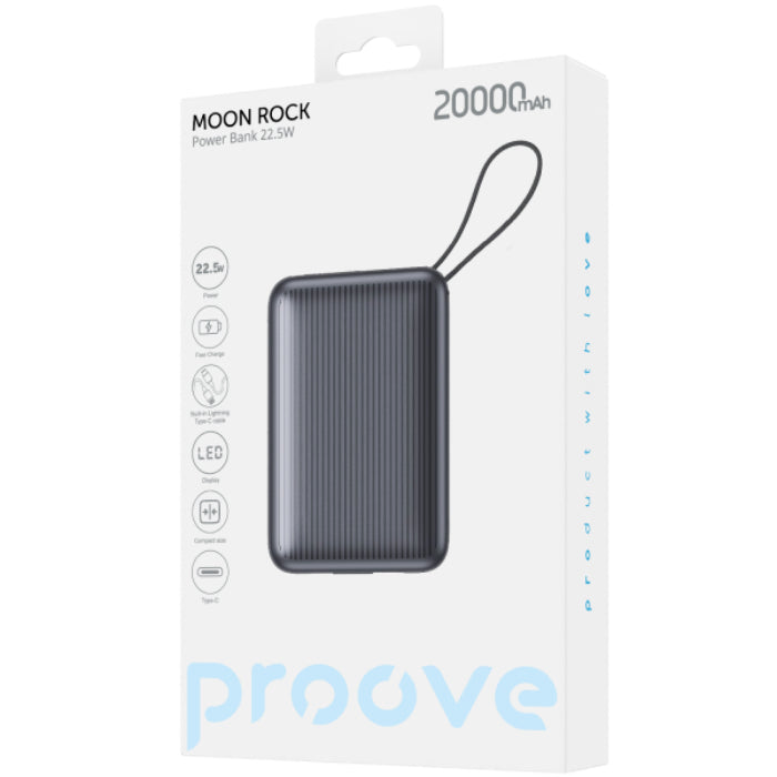 Shop and buy PROOVE Moon Rock 22.5W 20000mAh PowerBank Integrated Type C Cable| KURUMIZ online with great deals and sales prices with fast and safe shipping. KURUMIZ is the largest Singapore official authorised retailer for the largest collection of mobile premium accessories.