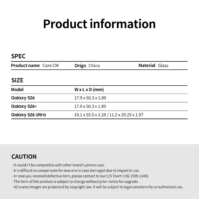 Araree Core Camera Lens Protector for Samsung Galaxy S26 Ultra (2026)