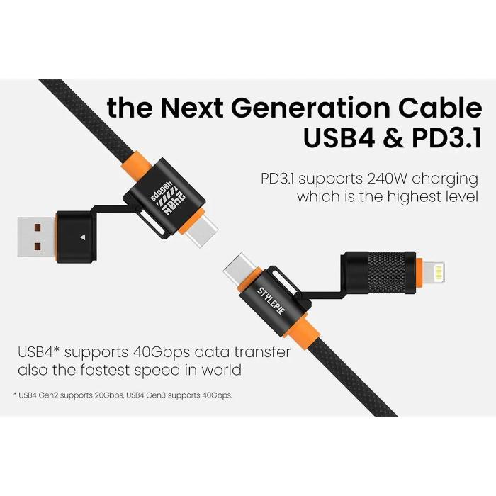 Shop and buy STYLEPIE C74-U2 240W 4 in 1 Fast Charge Data Cable Ultra Edition USB4 Gen3| KURUMIZ online with great deals and sales prices with fast and safe shipping. KURUMIZ is the largest Singapore official authorised retailer for the largest collection of mobile premium accessories.