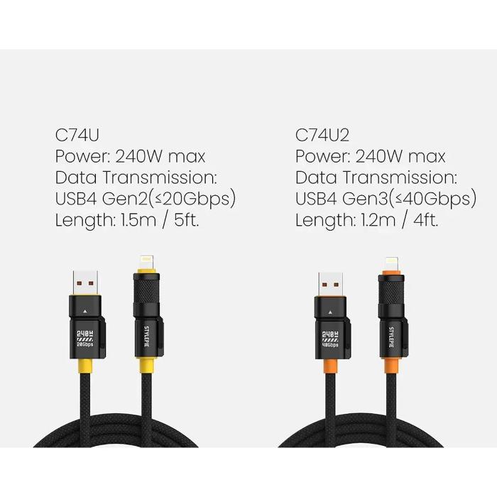 Shop and buy STYLEPIE C74-U2 240W 4 in 1 Fast Charge Data Cable Ultra Edition USB4 Gen3| KURUMIZ online with great deals and sales prices with fast and safe shipping. KURUMIZ is the largest Singapore official authorised retailer for the largest collection of mobile premium accessories.