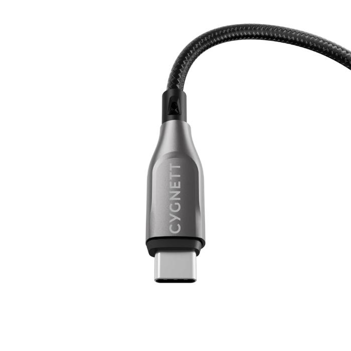 Cygnett Armoured Kevlar 100w Type C to C Fast Charging Data Cable on a white background