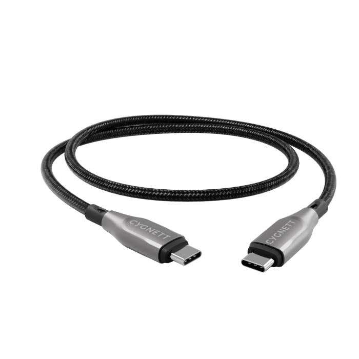 Cygnett Armoured Kevlar 100w Type C to C Fast Charging Data Cable on a white background