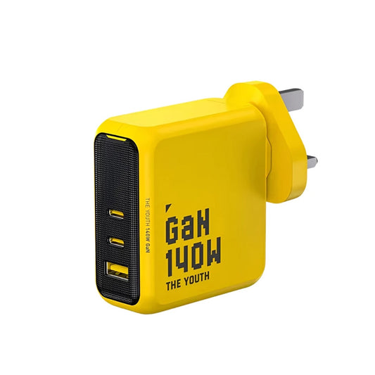 Yellow AOHI The Youth PD140W PD3.1 GaN 3-Port Fast Charger on a white background