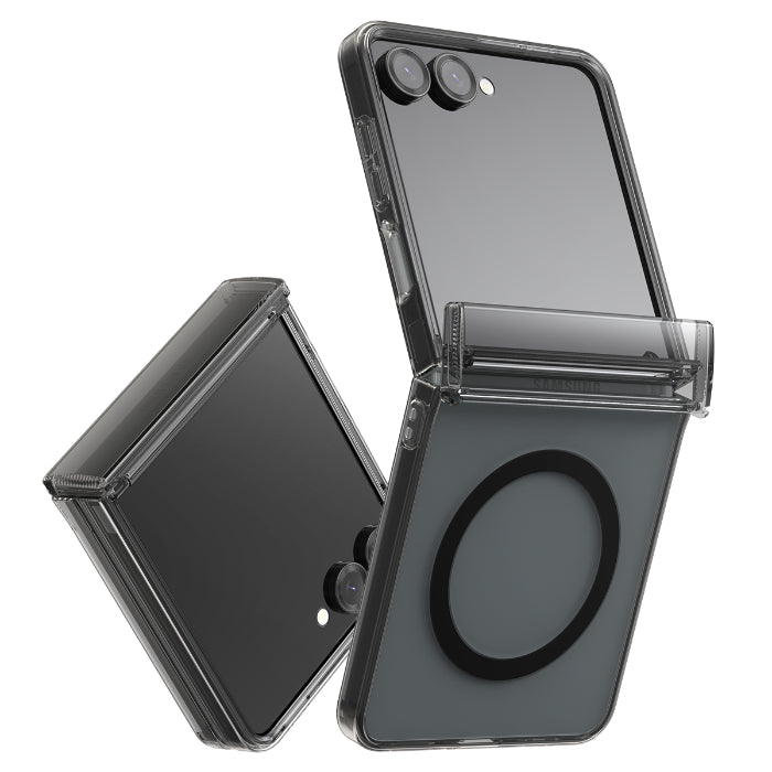 Clear Black Araree Duple 360 Magnetic Case for Samsung Galaxy Z Flip 7 (2025) on a white background