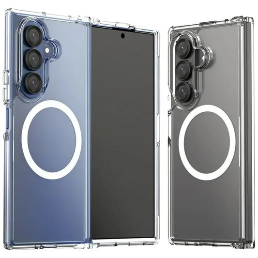 Clear Araree Duple M Magnetic Case for Samsung Galaxy Z Fold 7 (2025) with camera and front-facing camera cutouts on a white background