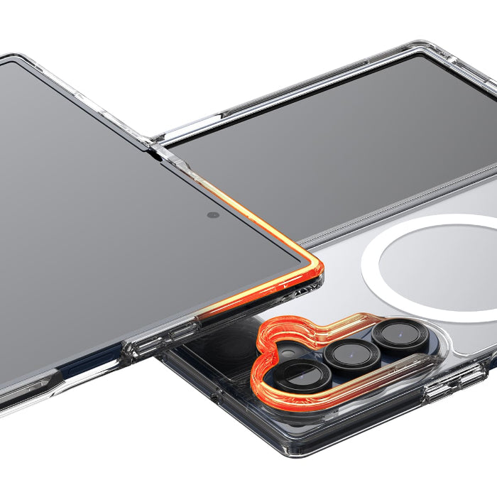 Clear Araree Duple M Magnetic Case for Samsung Galaxy Z Fold 7 (2025) with additional lens attachment on a white background