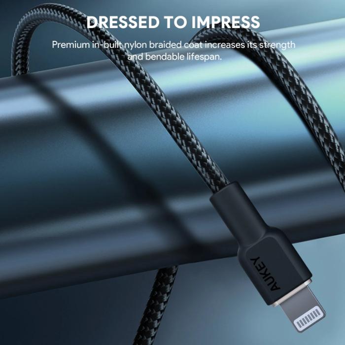Shop and buy AUKEY CB-KCL1 Circlet CL Nylon Braided USB-C to Lightning Cable| KURUMIZ online with great deals and sales prices with fast and safe shipping. KURUMIZ is the largest Singapore official authorised retailer for the largest collection of mobile premium accessories.