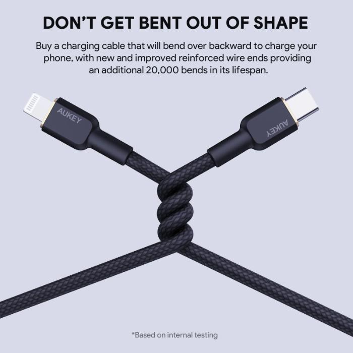 Shop and buy AUKEY CB-KCL1 Circlet CL Nylon Braided USB-C to Lightning Cable| KURUMIZ online with great deals and sales prices with fast and safe shipping. KURUMIZ is the largest Singapore official authorised retailer for the largest collection of mobile premium accessories.