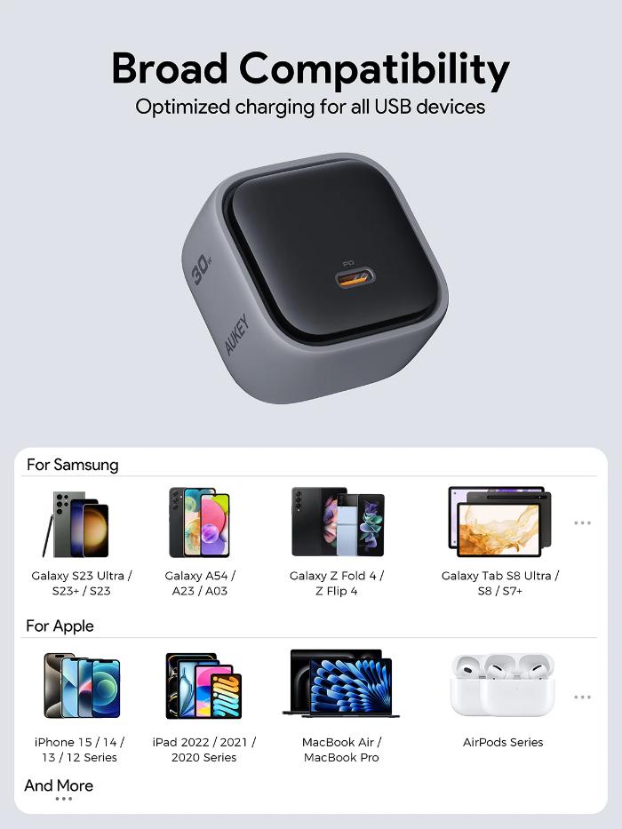 Shop and buy Aukey PA-C1 Comet 30W PD Wall Charger with GaN Technology| KURUMIZ online with great deals and sales prices with fast and safe shipping. KURUMIZ is the largest Singapore official authorised retailer for the largest collection of mobile premium accessories.