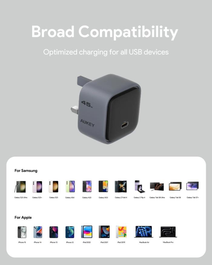Shop and buy Aukey PA-C2 Comet 45W PD Wall Charger with GaN Technology| KURUMIZ online with great deals and sales prices with fast and safe shipping. KURUMIZ is the largest Singapore official authorised retailer for the largest collection of mobile premium accessories.
