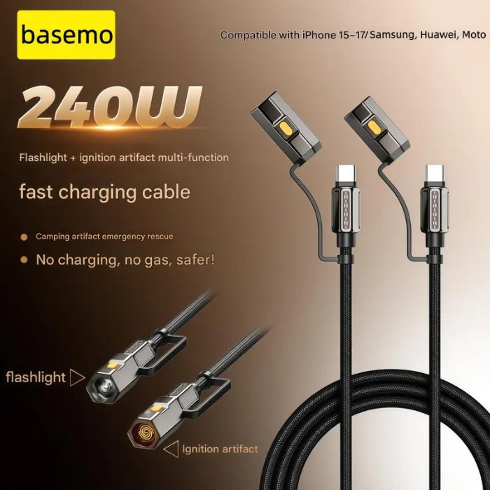 BASEMO 240W 4-in-1 Multifunctional Cable (Lighter, Flashlight, Charging)