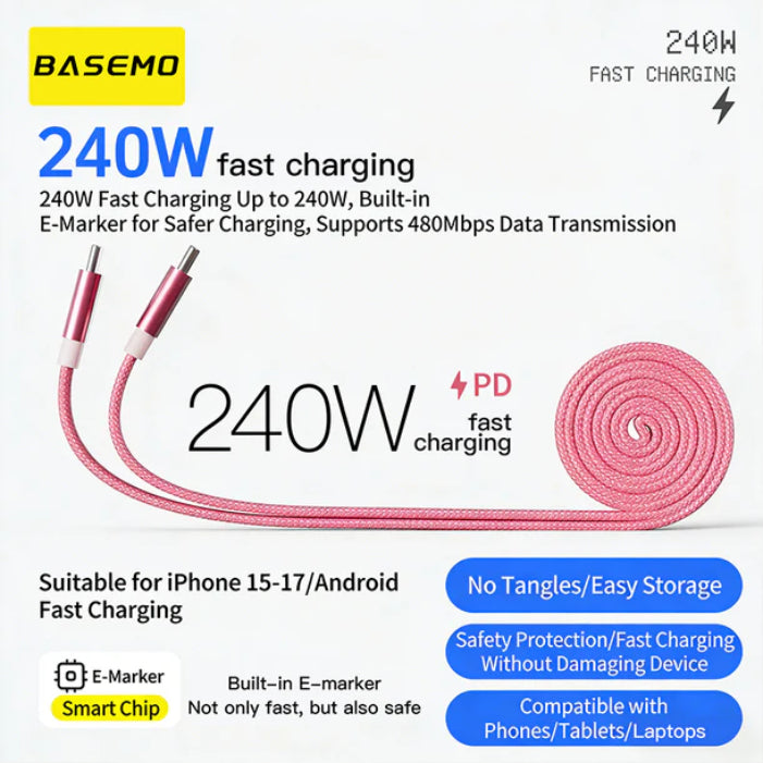 BASEMO X08A 240W Magnetic Braided Fast Charging Cable