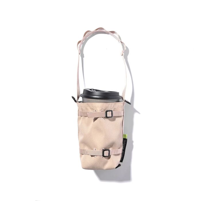 Sand Beige Bitplay Waterproof Bottle Carrier 305D CORDURA 210D Nylon Ripstop Pouch with Lanyard Strap on a white background