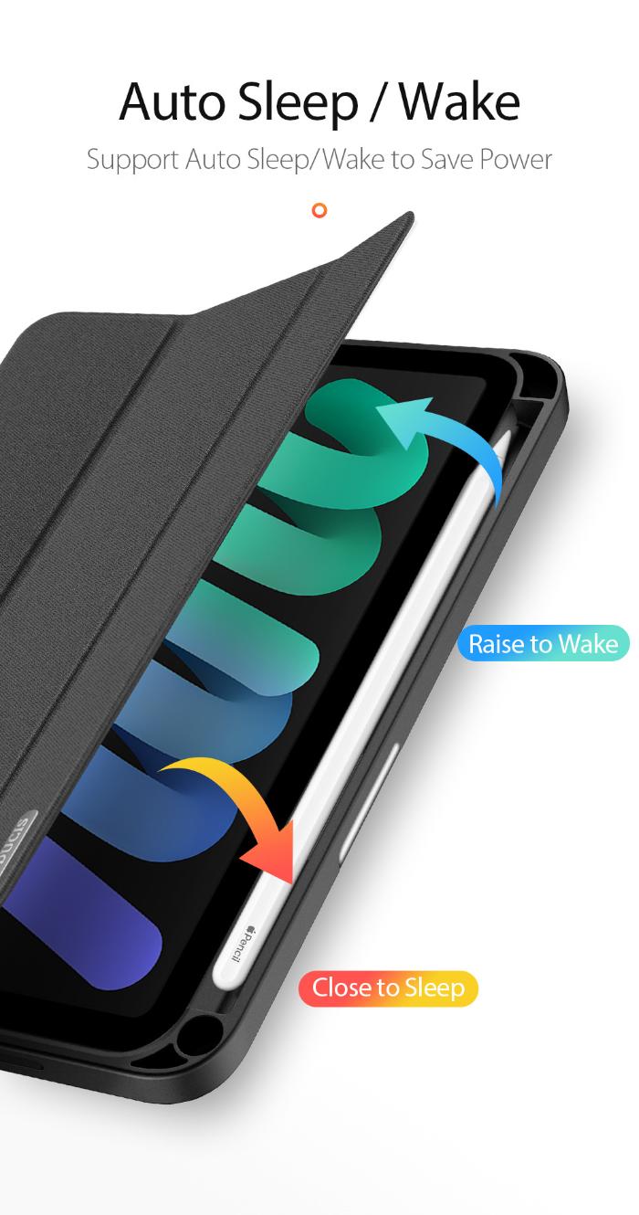 Black DOMO Dux Ducis Folio Case for iPad Mini 6/7 (2021/2024) with Auto Sleep/Wake feature