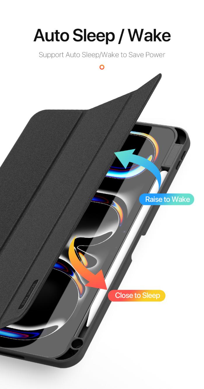 Black DOMO Dux Ducis Folio Case for iPad Pro 11" (2024/2025)  with Auto Sleep/Wake feature on a white background