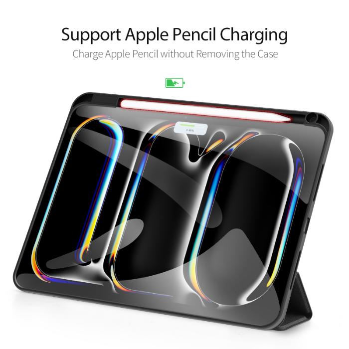 Black DOMO Dux Ducis Folio Case for iPad Pro 11" (2024/2025)  with charging ports for Apple Pencil on a white background