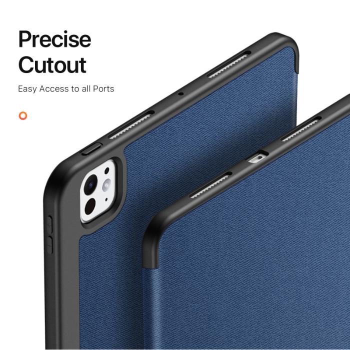 Blue Black DOMO Dux Ducis Folio Case for iPad Pro 11" (2024/2025)  with black border showing precise cutouts for ports on a white background