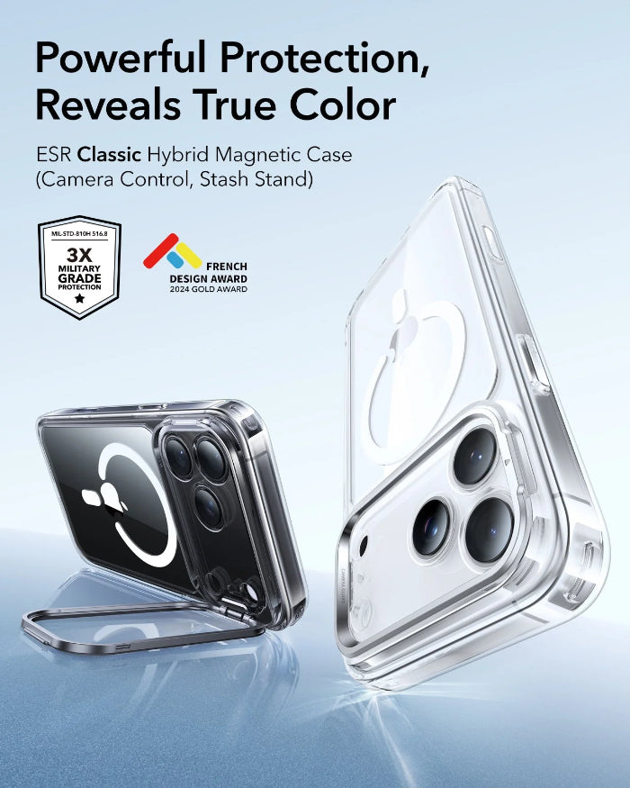 ESR Classic Hybrid Magnetic Case for iPhone 17 Pro 6.3" (2025) with Stash Stand