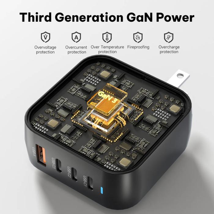 Black GRIFFIN PowerBlock 100w GaN PD3.0 Fast Charging Wall Charger with visible circuitry labeled 'Third Generation GaN Power' on a white background.