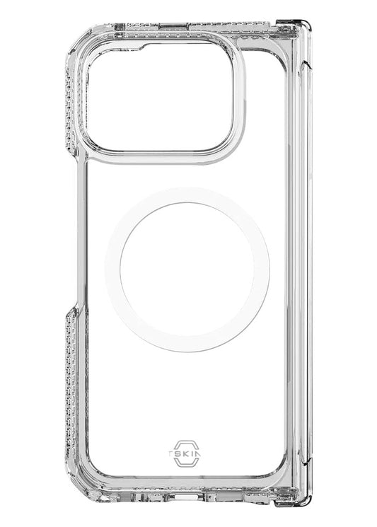 Transparent ITSKINS Hybrid R Clear Hinge Magnetic Case for Google Pixel 10 Pro Fold (2025) on a white background