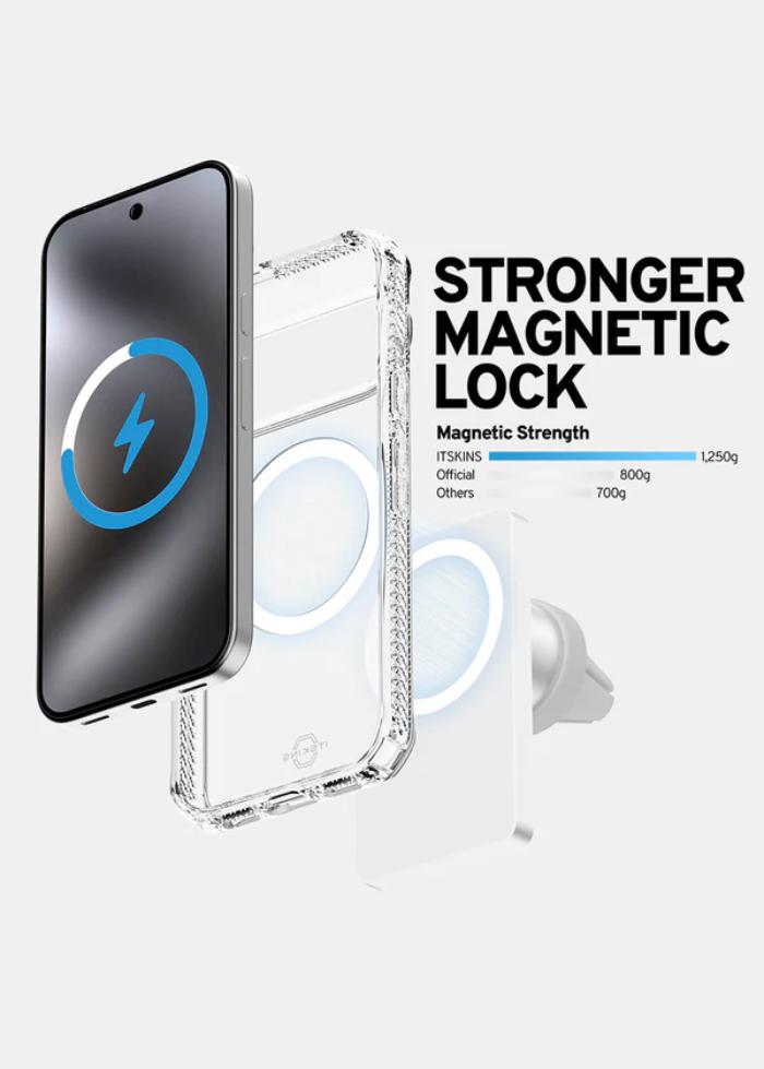 Transparent ITSKINS Hybrid R Clear Magnetic Case for Google Pixel 10/10 Pro (2025) with magnetic lock feature on a white background