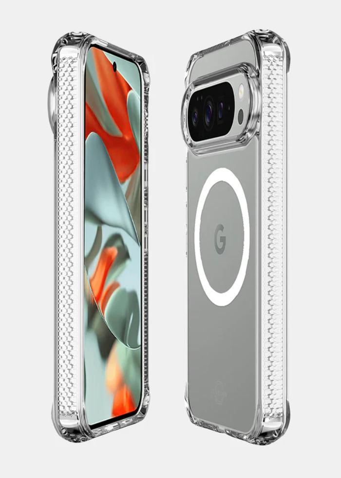 Transparent ITSKINS Hybrid R Clear Magnetic Case for Google Pixel 10/10 Pro (2025) on a white background