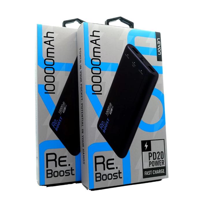 Two Black Levon ReBoost PD20w QC3.0 Fast Charge PowerBank  boxes  on a white background