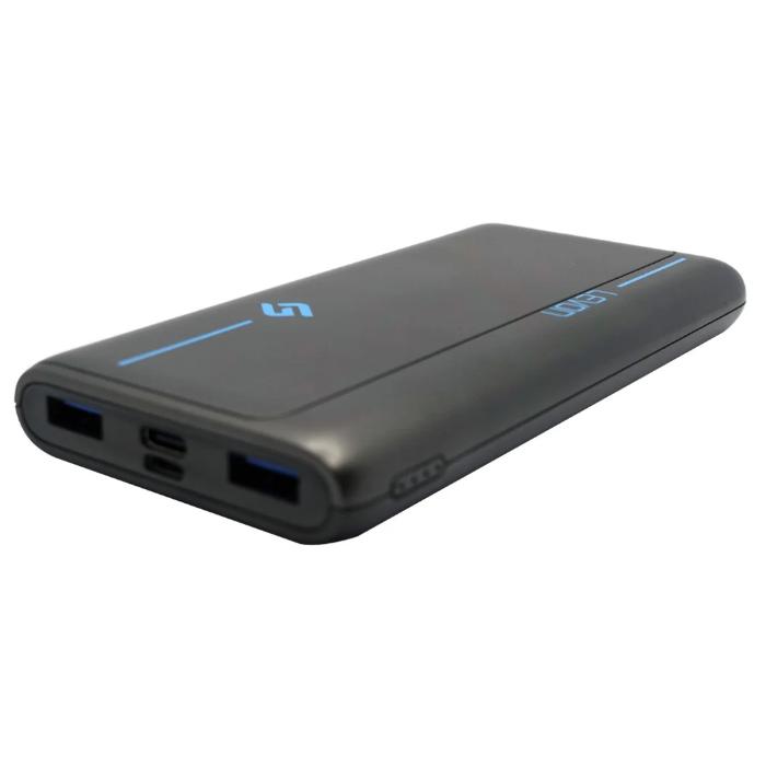 Black Levon ReBoost PD20w QC3.0 Fast Charge PowerBank with multiple ports on a white background
