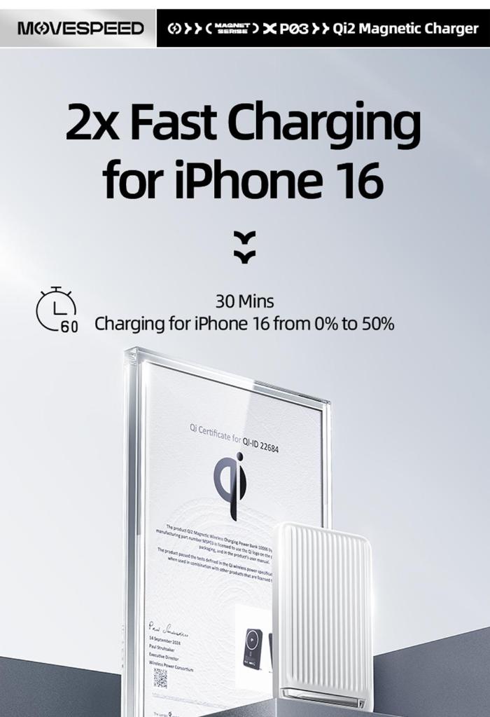 MOVESPEED P03 Qi2 Magnetic Power Bank 10000mAh 15W Wireless Portable Charger with Stand