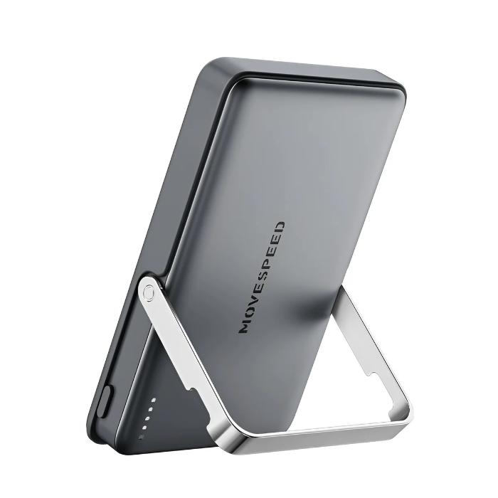 Space Gray MOVESPEED PBS10Pro 10000mAh Wireless Magnetic Power Bank with Holder on a white background