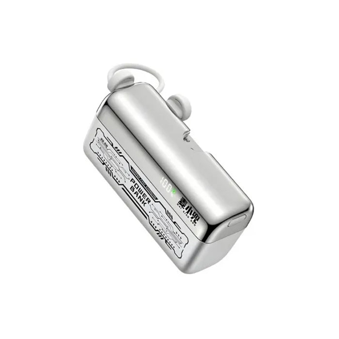 Silver MXD G63 22.5W 10000Mah Lipstick Sized Portable Power Bank with Built-in Cable on a white background