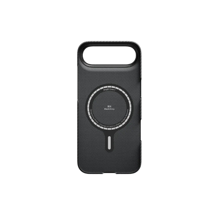 Black Grey PITAKA Ultra-Slim Case for iPhone 17 Air 6.6" (2025) with PitaTap on a white background