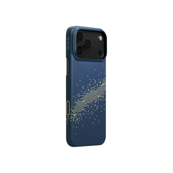 Mily Way Galaxy PITAKA Ultra-Slim Case for iPhone 17 Pro 6.3" (2025) with PitaTap on a white background