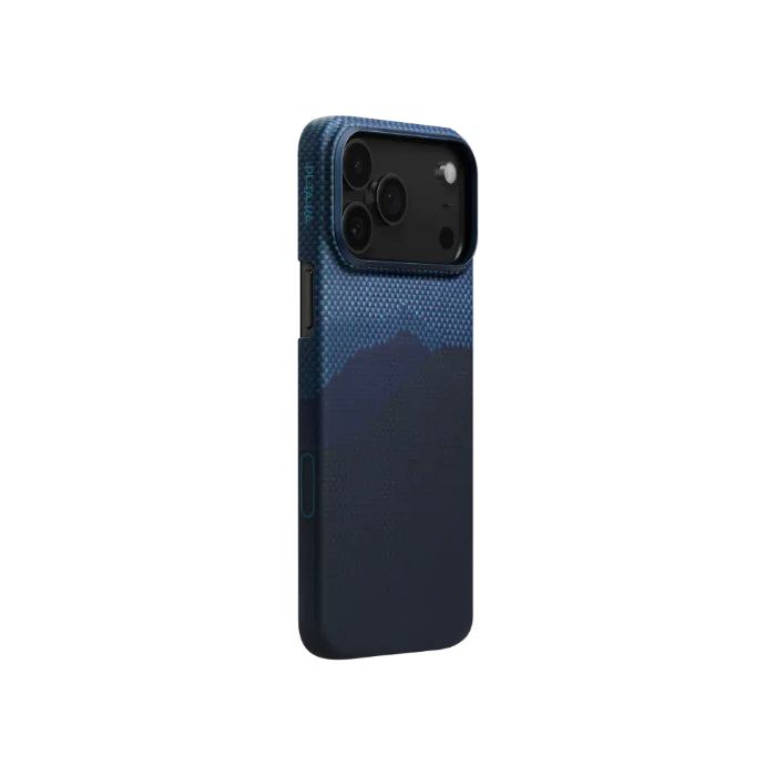 Over the Horizon PITAKA Ultra-Slim Case for iPhone 17 Pro 6.3" (2025) with PitaTap on a white background
