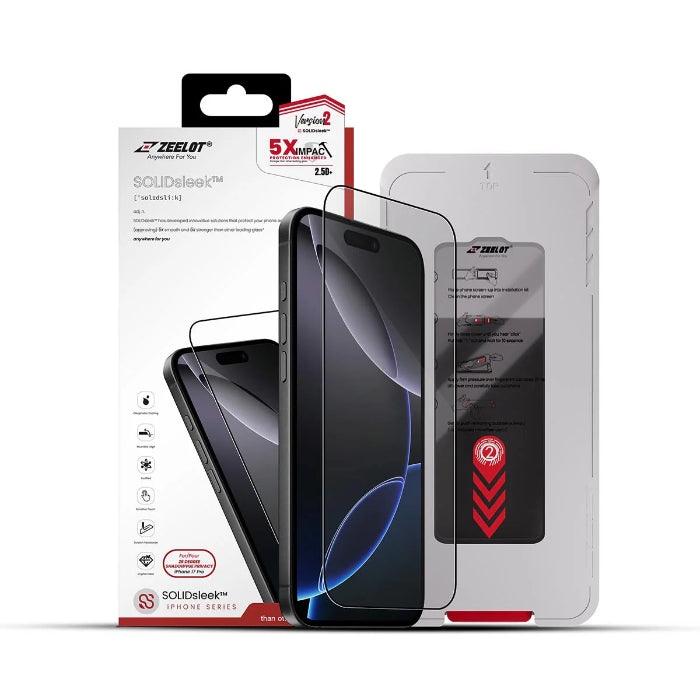 ZEELOT SOLIDsleek V2 (2.5D+) Tempered Glass Screen Protector for iPhone 17 Pro Max 6.9" (2025) with EasyFit Installation Kit