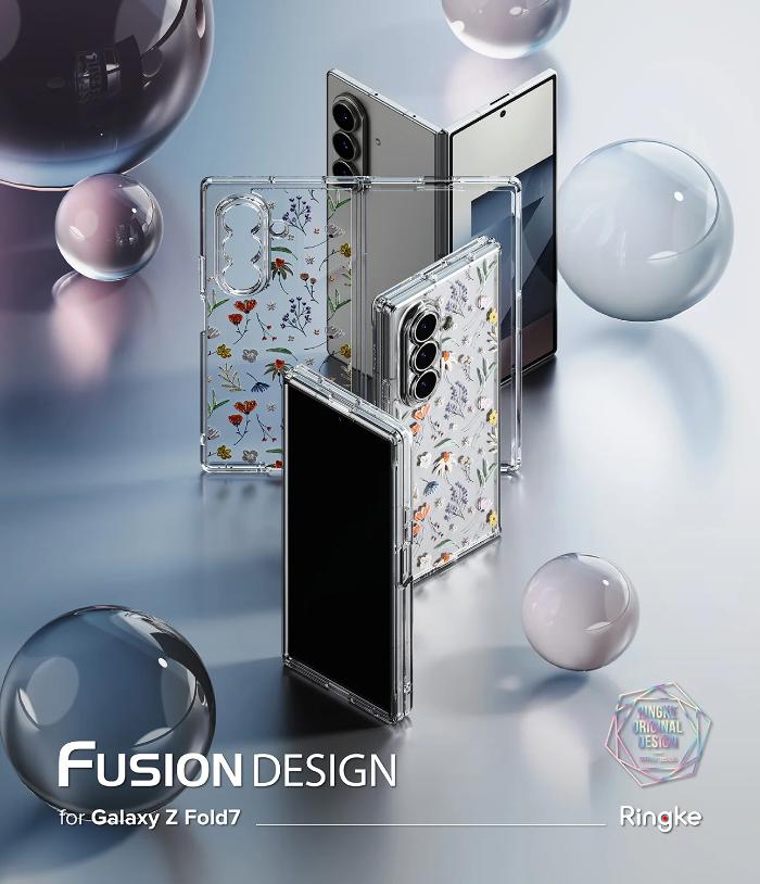 Dry Flowers design Ringke Fusion Design Case for Samsung Galaxy Z Fold 7 (2025) on a reflective surface