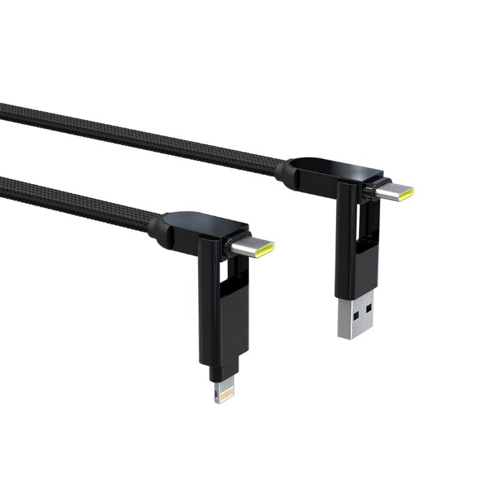 Black Rolling Square InCharge XL  6 in 1 100w Fast Charging and Data Cable  on a white background