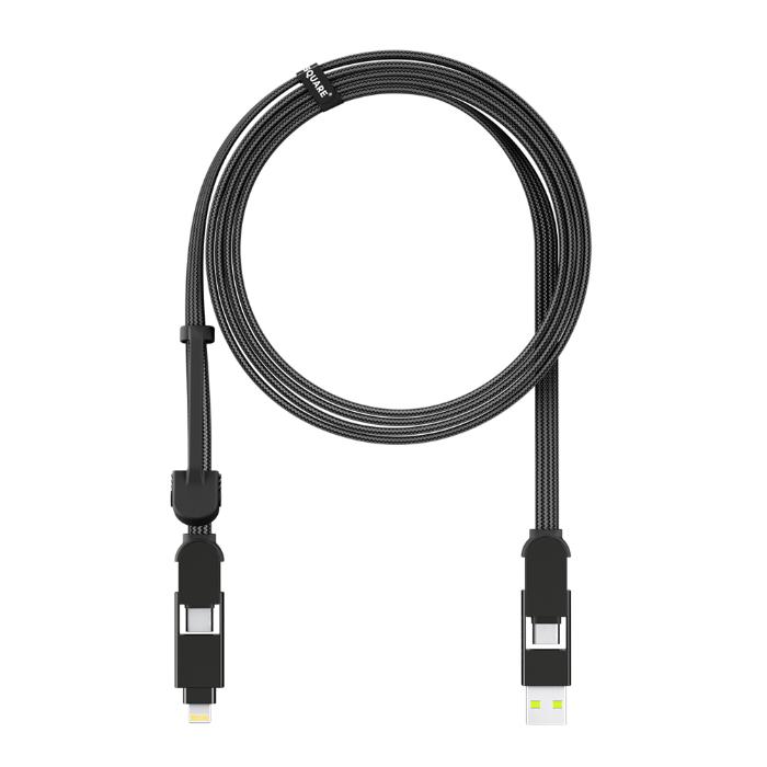 Black Rolling Square InCharge XL  6 in 1 100w Fast Charging and Data Cable on a white background