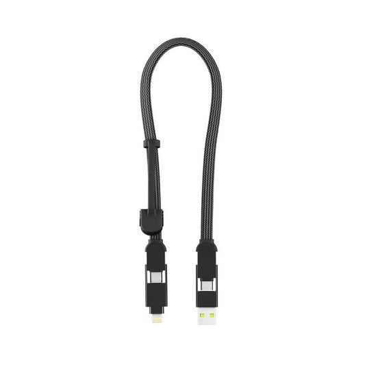 Black Rolling Square InCharge XL  6 in 1 KeyRing Size 100w Fast Charging and Data Cable on a white background
