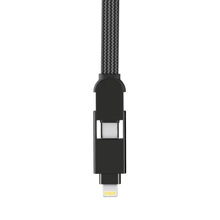 Black Rolling Square InCharge XL  6 in 1 KeyRing Size 100w Fast Charging and Data Cable on a white background