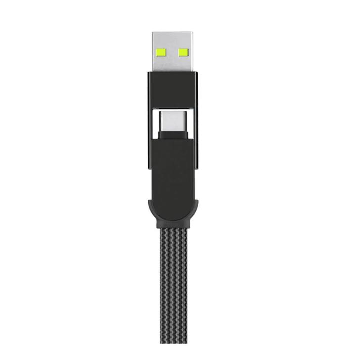 Black Rolling Square InCharge XL  6 in 1 KeyRing Size 100w Fast Charging and Data Cable on a white background