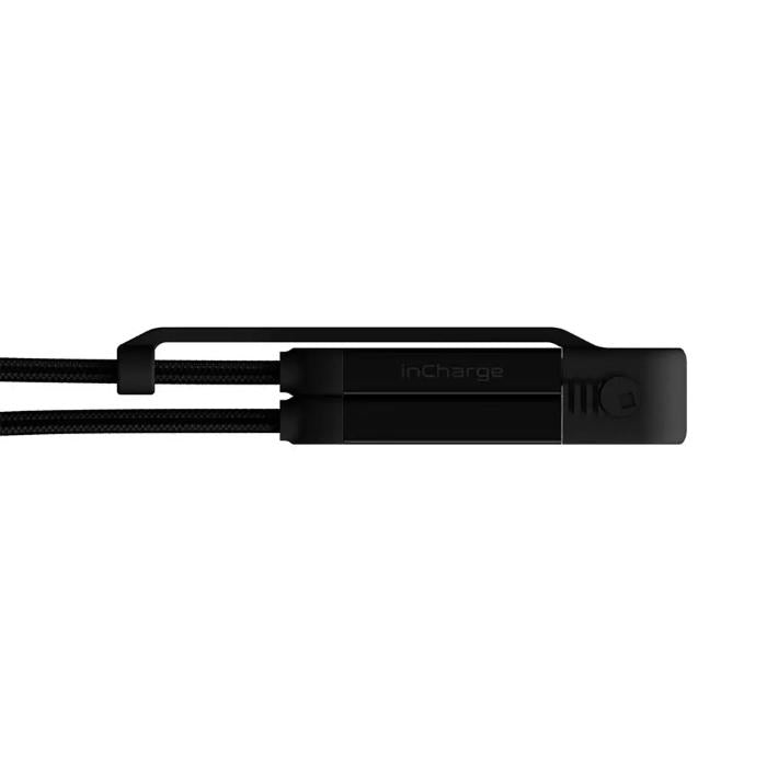 Black Rolling Square InCharge XL  6 in 1 KeyRing Size 100w Fast Charging and Data Cable on a white background