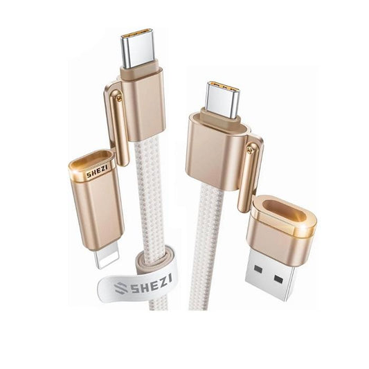 White/Gold STYLEPIE L18 240W 4 in 1 Fast Charging Cable 480mbps with braided design on a white background