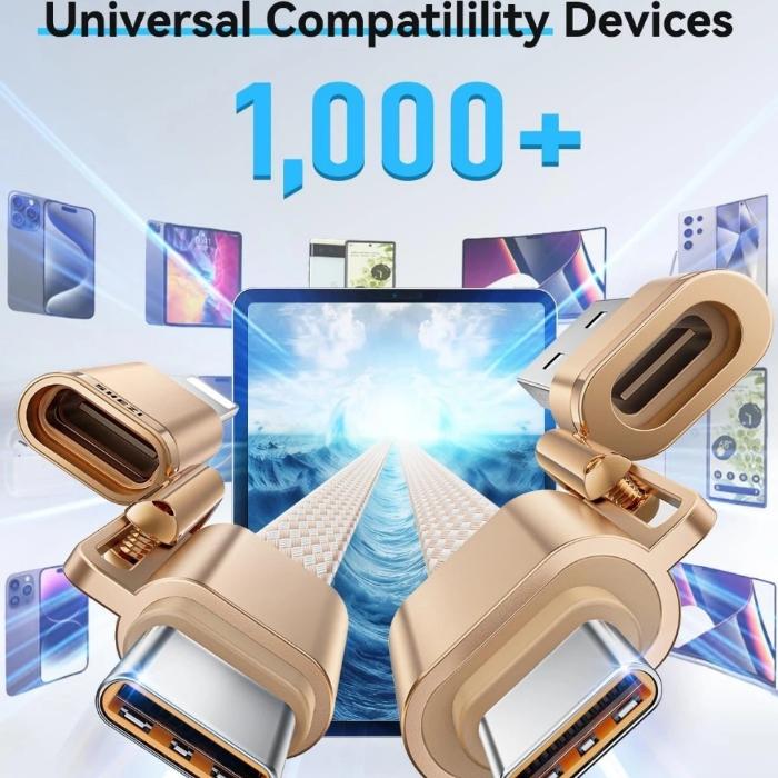 White/Gold STYLEPIE L18 240W 4 in 1 Fast Charging Cable 480mbps with multiple ports on a white background with '1,000+' text.