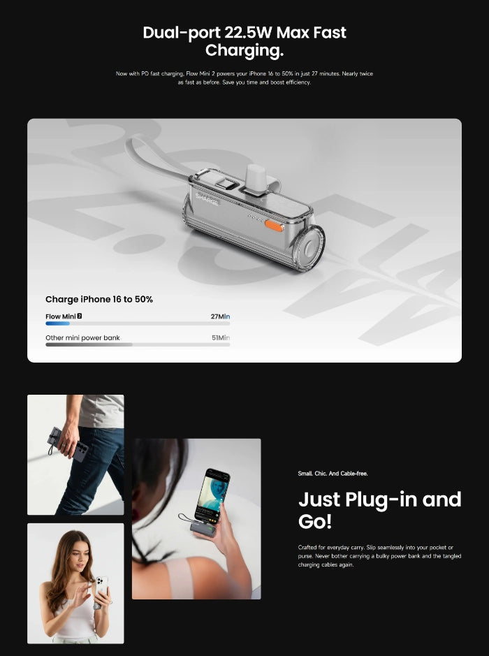 Shop and buy Sharge (Shargeek) Flow Mini 2 5,000mAh Lipstick Sized Portable Power Bank Built-in Cable| KURUMIZ online with great deals and sales prices with fast and safe shipping. KURUMIZ is the largest Singapore official authorised retailer for the largest collection of mobile premium accessories.