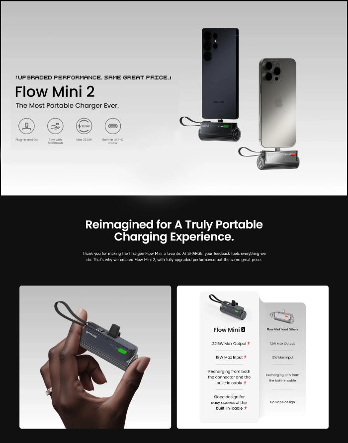 Shop and buy Sharge (Shargeek) Flow Mini 2 5,000mAh Lipstick Sized Portable Power Bank Built-in Cable| KURUMIZ online with great deals and sales prices with fast and safe shipping. KURUMIZ is the largest Singapore official authorised retailer for the largest collection of mobile premium accessories.