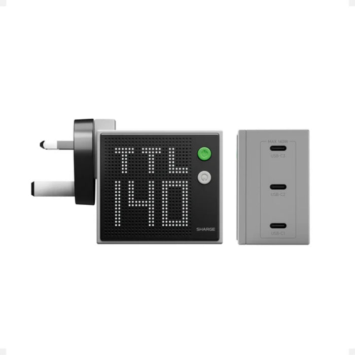 Sharge (Shargeek) Pixel 140W Charger with Matrix Display (UK Plug) – PD3.1 Fast Charging, Triple USB-C Ports GaN Adapter