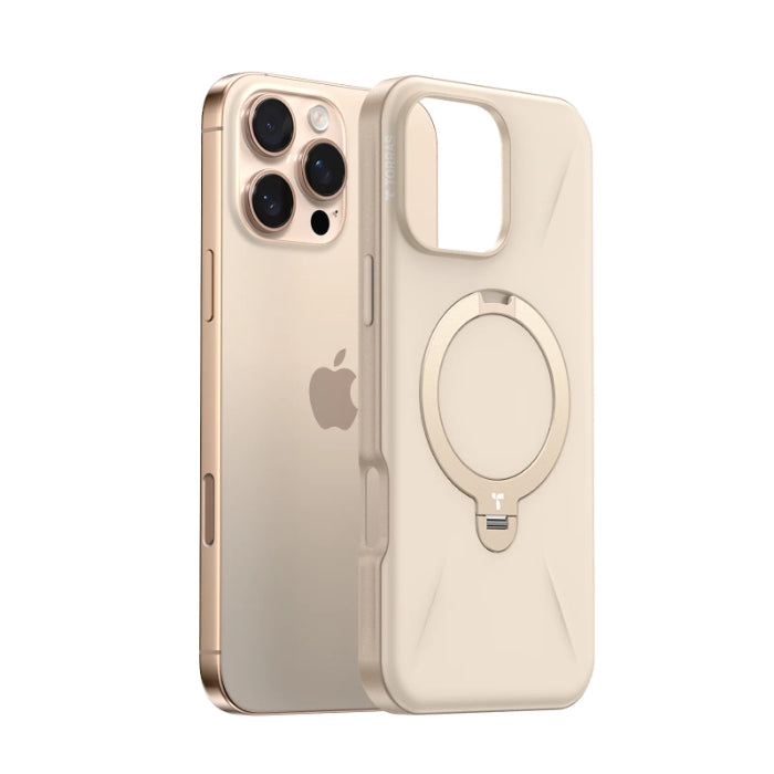 Gold TORRAS Ostand Spin Fusion Silicone Series for iPhone 16 Pro Max (2024) on a white background